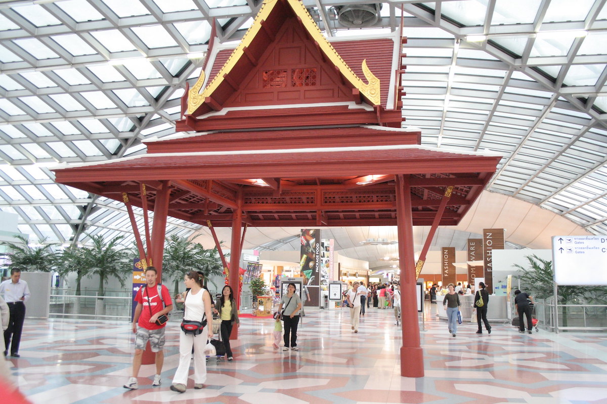 Travelers at Suvarnabhumi Airport in Thailand.