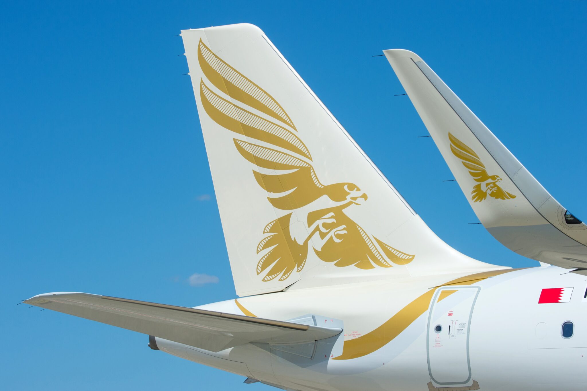 The tailfin of a Gulf Air Airbus A320neo.