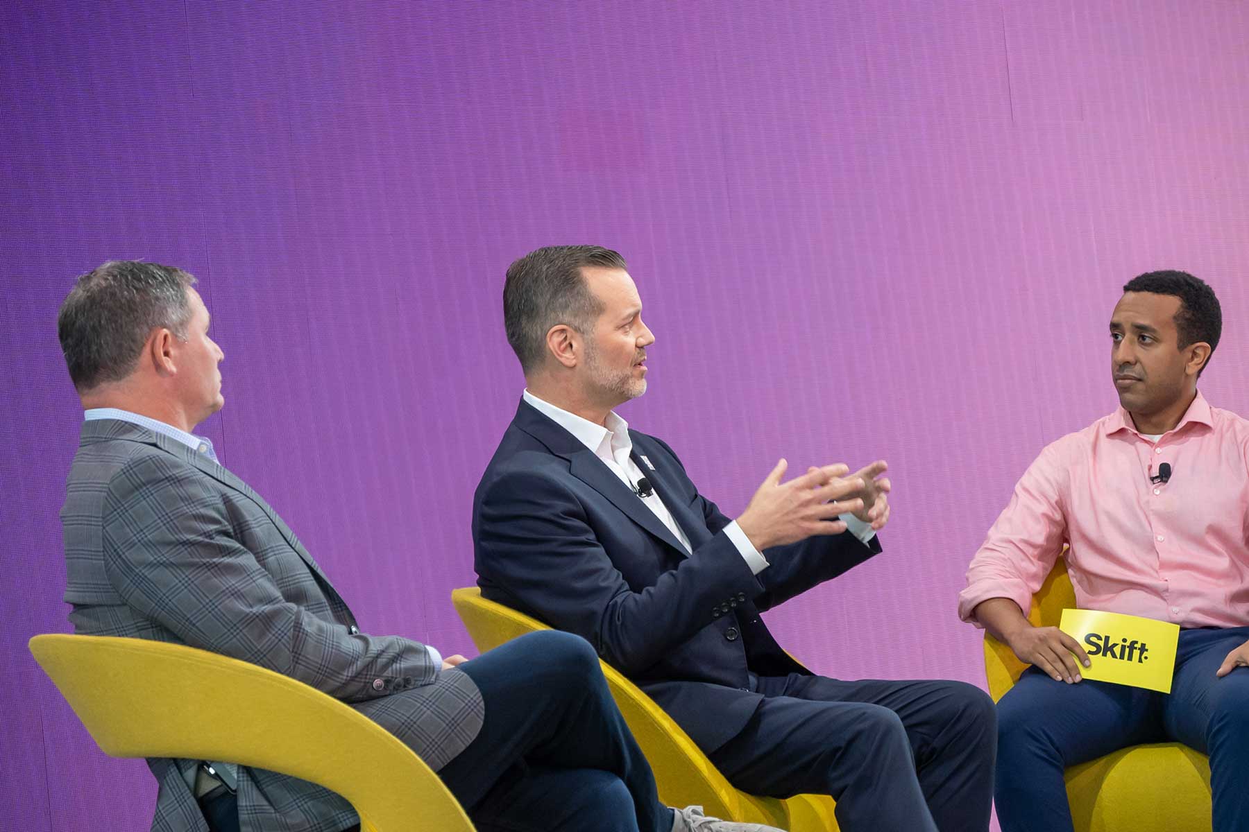 U.S. Travel Association CEO and President Geoff Freeman, NYC Tourism+Conventions CEO and President Fred Dixon and Global Tourism Reporter Dawit Habtemariam at Skift Global Forum. 