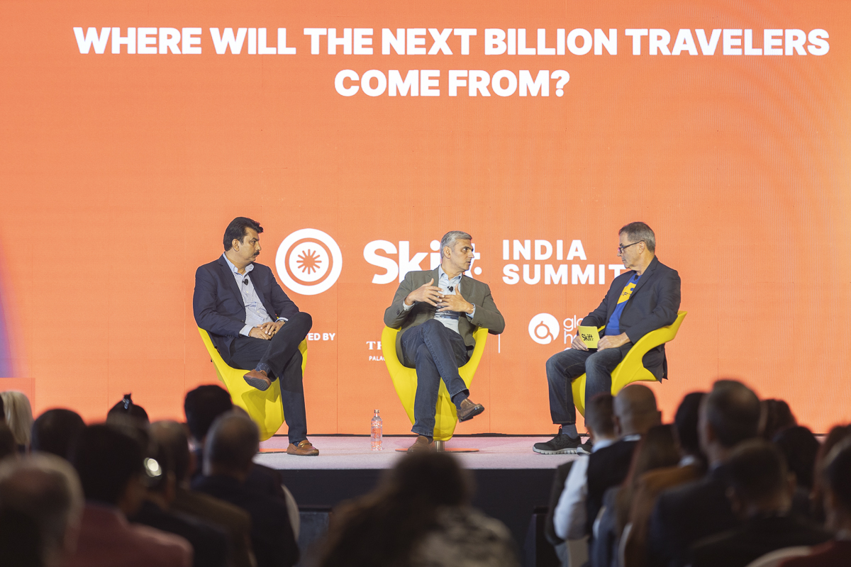 Yatra CEO Dhruv Shringi (centre) at the Skift India Summit.